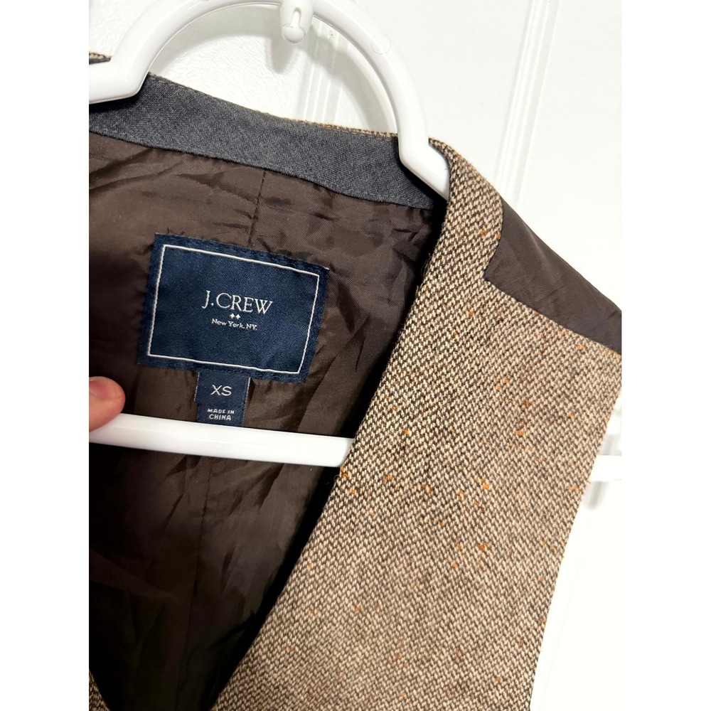 J.Crew Vest Mens XS Brown Herringbone Tweed Wool Blend Button Front Waistcoat - Picture 3 of 6